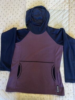 Melanzana Purple and Navy Micro Grid Fleece Hoodie- Women’s Small